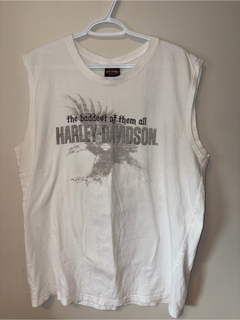 Harley-Davidson White Sleeveless Graphic Tank with Gray Eagle Logo